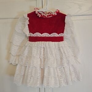 Vintage Red and White Lace Ruffle Dress